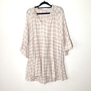 Show Me Your Mumu Viola Plaid Print Babydoll Mini Dress S Cream Tan